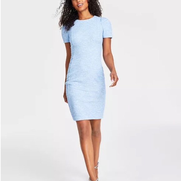 Calvin Klein tweed short sleeve sheath dress. Light blue size 16. Worn once. - Picture 7 of 10